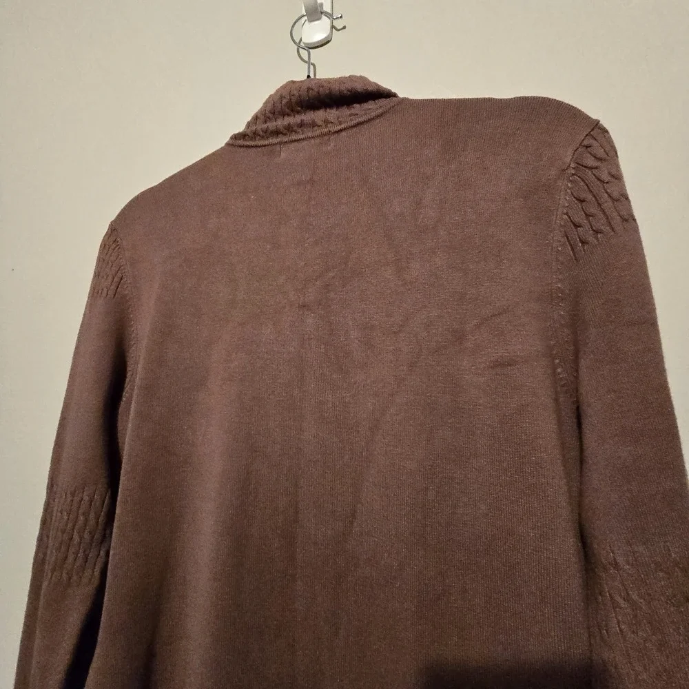 NILS Women Cable Knit Sweater LG 1/4 Zip Mock Neck Light Brown Stretch Apres Ski